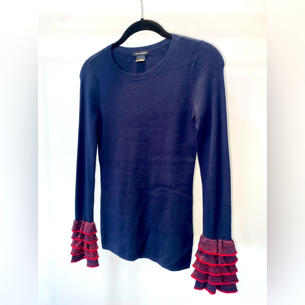 Club Monaco Navy Frill Wrist Sweater